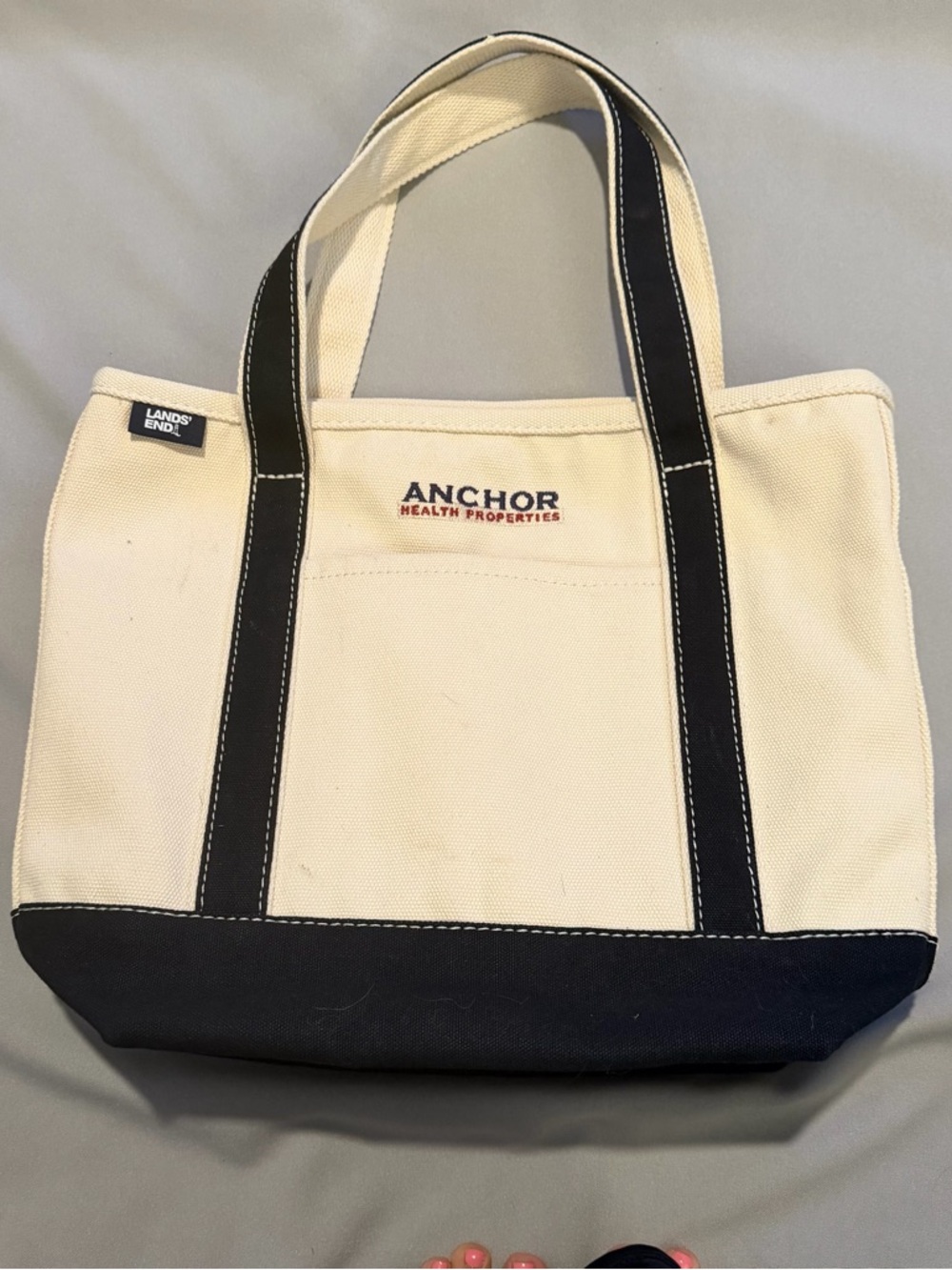 Lands’ End “Anchor Health Properties” Cream and Navy Blue Canvas Tote